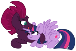 Size: 9407x6334 | Tagged: safe, artist:ejlightning007arts, fizzlepop berrytwist, tempest shadow, twilight sparkle, alicorn, pony, unicorn, g4, my little pony: the movie, cute, female, lesbian, ship:tempestlight, shipping, simple background, snuggling, tempestbetes, transparent background, twiabetes, twilight sparkle (alicorn), vector
