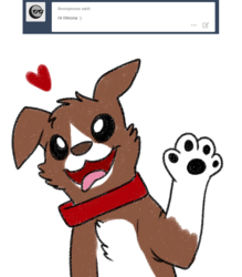 Size: 800x912 | Tagged: safe, artist:askwinonadog, winona, dog, ask winona, g4, ask, female, floating heart, heart, paw pads, paws, simple background, solo, tongue out, tumblr, underpaw, waving, white background
