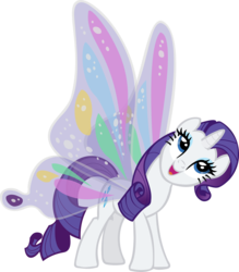 Size: 4000x4572 | Tagged: safe, artist:triox404, rarity, pony, unicorn, g4, absurd resolution, beautiful, butterfly wings, female, glimmer wings, head tilt, mare, open mouth, simple background, smiling, solo, transparent background, vector, wings