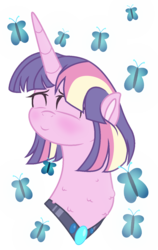 Size: 890x1412 | Tagged: safe, artist:a-chatty-cathy, oc, oc only, oc:hazel, butterfly, pony, unicorn, bust, female, mare, portrait, simple background, solo, transparent background