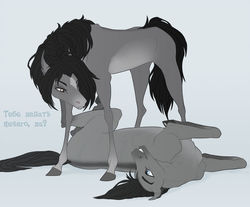 Size: 800x663 | Tagged: safe, artist:dementra369, pony, black veil brides, cute, cyrillic, duo, hoers, horses doing horse things, looking at each other, lying, male, ponified, russian, smiling, stallion