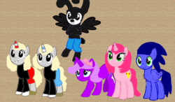 Size: 1024x596 | Tagged: safe, artist:katierose45, artist:xxmelody-scribblexx, pegasus, pony, unicorn, amy rose, barely pony related, base used, clothes, crossover, cuphead, cuphead (character), disney, fifi la fume, gloves, long sleeved shirt, long sleeves, male, mugman, oswald the lucky rabbit, ponified, sega, shirt, shoes, shorts, sonic the hedgehog, sonic the hedgehog (series), studio mdhr, tiny toon adventures
