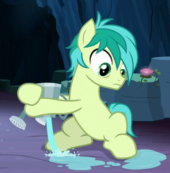 Size: 674x687 | Tagged: safe, screencap, sandbar, earth pony, pony, g4, uprooted, cropped, hooves, male, solo, watering can