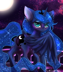 Size: 2048x2344 | Tagged: safe, artist:cali luminos, princess luna, alicorn, pony, g4, both cutie marks, cute, ethereal mane, full moon, galaxy mane, high res, lunabetes, moon