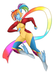 Size: 2500x3500 | Tagged: safe, artist:bunnynha, rainbow dash, anthro, g4, clothes, female, high res, simple background, skintight clothes, solo, transparent background