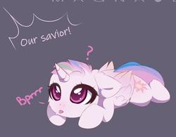 Size: 1290x1008 | Tagged: safe, artist:magnaluna, princess celestia, alicorn, pony, g4, :p, alternate universe, cewestia, cropped, cute, cutelestia, female, filly, onomatopoeia, question mark, raspberry, raspberry noise, silly, solo, summoning, tongue out, weapons-grade cute, younger