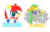 Size: 2837x1800 | Tagged: safe, artist:ponkus, oc, oc only, oc:jester jokes, oc:odd inks, earth pony, pegasus, pony, badge, clown, con badge, cute, female, funny face, male, mare, stallion