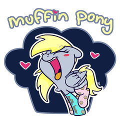 Size: 1500x1500 | Tagged: safe, artist:lou, derpy hooves, g4, blushing, clothes, cute, derpabetes, female, food, mare, muffin, socks, that pony sure does love muffins, tongue out