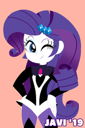 Size: 3328x4979 | Tagged: safe, artist:javilobos, rarity, equestria girls, g4, clothes, cosplay, costume, crossover, cute, dc comics, dc superhero girls, female, hand on hip, one eye closed, pink background, raribetes, simple background, solo, wink, zatanna