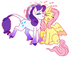 Size: 730x570 | Tagged: safe, artist:guidomista, derpibooru exclusive, fluttershy, rarity, classical unicorn, pegasus, pony, unicorn, alternate design, blushing, cheek kiss, cloven hooves, curls, curly hair, curly mane, curly tail, cute, eyelashes, eyes closed, feather, female, flarity, fluffy, horn, kissing, leonine tail, lesbian, lips, markings, motion blur, open mouth, pink, raised hoof, redesign, romance, romantic, scrunchy face, shipping, sitting, smiling, special somepony, spread wings, standing, two toned wings, unshorn fetlocks, wings, yellow