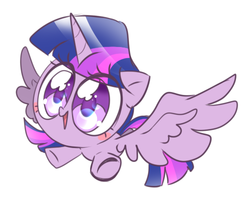 Size: 500x400 | Tagged: safe, artist:thegreatrouge, twilight sparkle, alicorn, pony, g4, blushing, chibi, colored pupils, cute, eye clipping through hair, female, mare, open mouth, solo, spread wings, twiabetes, twilight sparkle (alicorn), wings