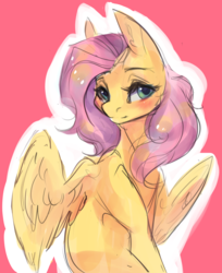 Size: 3087x3783 | Tagged: safe, artist:minckies, fluttershy, pegasus, pony, g4, blushing, cute, female, high res, mare, outline, pink background, shyabetes, simple background, solo