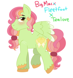 Size: 3401x3625 | Tagged: safe, artist:strawberry-spritz, oc, oc only, pegasus, pony, blushing, female, high res, magical threesome spawn, parent:big macintosh, parent:fleetfoot, parent:tealove, simple background, solo, trans female, transgender, transparent background