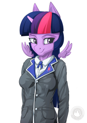 Size: 955x1351 | Tagged: safe, artist:mysticalpha, twilight sparkle, alicorn, anthro, g4, breasts, clothes, female, mare, smiling, smirk, solo, twilight sparkle (alicorn)