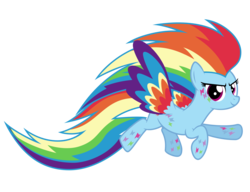Size: 2600x2000 | Tagged: safe, artist:ashidaru, rainbow dash, pegasus, pony, g4, twilight's kingdom, alternate hairstyle, colored wings, female, flying, high res, mare, multicolored wings, rainbow power, simple background, smiling, solo, transparent background, vector, wings