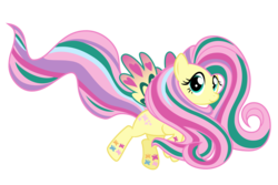 Size: 3000x2000 | Tagged: safe, artist:ashidaru, fluttershy, pegasus, pony, g4, twilight's kingdom, colored wings, cute, female, flying, high res, looking at you, mare, multicolored wings, rainbow power, shyabetes, simple background, smiling, solo, transparent background, vector, wings