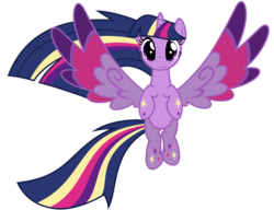 Size: 2600x2000 | Tagged: safe, artist:ashidaru, twilight sparkle, alicorn, pony, g4, twilight's kingdom, colored wings, cute, female, high res, looking at you, mare, multicolored wings, rainbow power, simple background, smiling, solo, spread wings, transparent background, twiabetes, twilight sparkle (alicorn), vector, wings