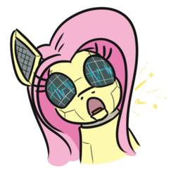 Size: 477x473 | Tagged: safe, artist:jargon scott, fluttershy, pony, robot, robot pony, g4, bust, electrocardiogram, female, flutterbot, malfunction, open mouth, simple background, solo, sparks, white background