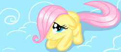 Size: 1366x590 | Tagged: safe, artist:xrainbowicecreamx, fluttershy, pegasus, pony, g4, the cutie mark chronicles, cloud, cute, daaaaaaaaaaaw, female, filly, filly fluttershy, frown, hair over one eye, hnnng, mare, shy, shyabetes, solo, younger