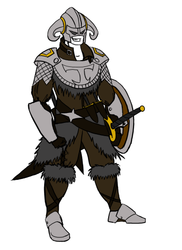 Size: 387x531 | Tagged: safe, artist:sawhorse, oc, oc only, human, armor, barely pony related, helmet, horned helmet, shield, simple background, solo, sword, weapon, white background