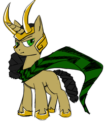 Size: 494x597 | Tagged: safe, artist:sawhorse, earth pony, pony, braid, braided tail, cape, clothes, helmet, hoof shoes, horned helmet, loki, marvel cinematic universe, ponified, simple background, solo, white background