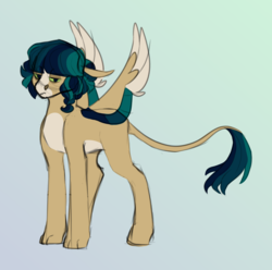 Size: 1377x1364 | Tagged: safe, artist:elf-hollow, oc, oc only, oc:eztli, hybrid, female, gradient background, interspecies offspring, offspring, parent:ahuizotl, parent:daring do, parents:darizotl, solo