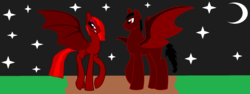 Size: 2334x876 | Tagged: safe, artist:fersgaard, oc, oc:bloodeye, oc:bloodlightning, pony, vampony, brother and sister, female, male, mare, red and black oc, sinister, stallion
