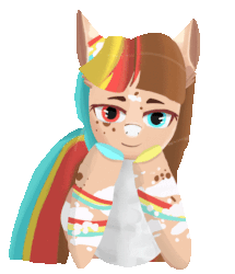 Size: 415x482 | Tagged: safe, artist:jerrtato, oc, oc only, earth pony, pony, animated, cloud, cloudy, colorful, cute, gif, gift art, heterochromia, one eye closed, rainbow, solo, wink