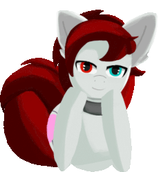 Size: 423x454 | Tagged: safe, artist:jerrtato, oc, oc only, pony, animated, collar, cute, excited, gif, happy, heterochromia, red hair, solo, tongue out, wiggle