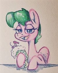 Size: 706x881 | Tagged: safe, artist:smirk, oc, oc only, oc:libby belle, pony, cute, female, mare, milkshake, solo, traditional art, watercolor painting