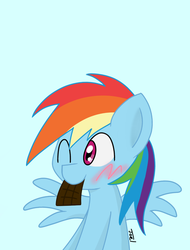 Size: 1240x1634 | Tagged: safe, artist:joel jacob, rainbow dash, pegasus, pony, g4, chocolate, female, food, simple background, solo