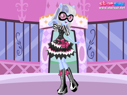 Size: 800x600 | Tagged: safe, artist:user15432, photo finish, human, equestria girls, g4, boots, clothes, dress, dressup, dressup game, glasses, high heel boots, high heels, ponied up, pony ears, shoes, solo, starsue, wondercolts