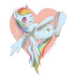 Size: 1000x1000 | Tagged: safe, artist:roya, rainbow dash, pegasus, pony, g4, female, heart, looking at you, mare, one eye closed, simple background, solo, white background, wink