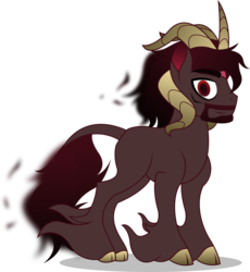 Size: 2963x3217 | Tagged: safe, artist:stellardusk, fhtng th§ ¿nsp§kbl, classical unicorn, demon, pony, unicorn, them's fightin' herds, beard, cloven hooves, community related, dark magic, facial hair, high res, horn, leonine tail, long feather, looking at you, magic, male, simple background, solo, species swap, unicornified, unshorn fetlocks