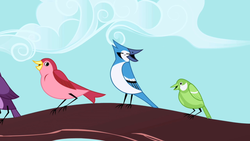 Size: 1280x720 | Tagged: safe, screencap, bird, blue jay, songbird, friendship is magic, g4, open beak