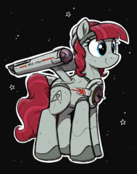 Size: 2101x2661 | Tagged: safe, artist:selenophile, oc, oc only, oc:starship enterprise, object pony, original species, pony, spaceship ponies, black background, female, gray coat, high res, mare, ponified, red mane, simple background, solo, space, star trek, star trek (tos), stars, starship, uss enterprise, warp nacelles