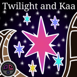Size: 630x630 | Tagged: safe, artist:ordeperv, twilight sparkle, snake, comic:twilight and kaa, g4, cover art, crossover, cutie mark background, kaa