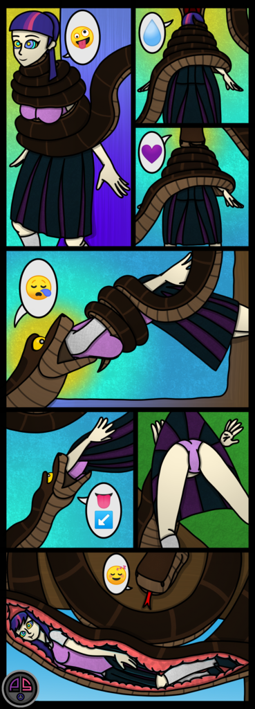 comic:twilight and kaa, abstract background, anaconda, blushing, breasts, b...