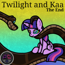 Size: 630x630 | Tagged: safe, artist:ordeperv, twilight sparkle, alicorn, pony, comic:twilight and kaa, g4, abstract background, crossover, hypnosis, kaa, kaa eyes, looking up, mind control, peril, petting, twilight sparkle (alicorn)