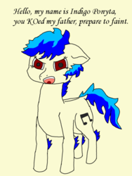 Size: 600x800 | Tagged: safe, artist:planetkiller, dj pon-3, vinyl scratch, ponyta, g4, angry, clothes, cosplay, costume, ears back, female, fire, looking at you, on fire, pokémon, pun, red eyes, simple background, solo, text, this will end in death, this will end in tears, this will end in tears and/or death
