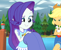 Size: 640x525 | Tagged: safe, screencap, rarity, equestria girls, g4, my little pony equestria girls: legend of everfree, animated, camp everfree outfits, cropped, duo, female, gif, needle, sewing