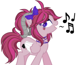 Size: 954x815 | Tagged: safe, artist:otakuchicky1, oc, oc only, oc:carnival rose, pegasus, pony, female, horns, mare, music notes, simple background, solo, transparent background