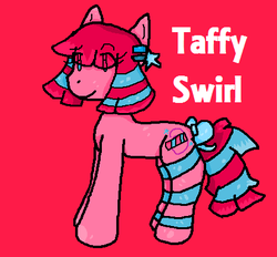 Size: 438x407 | Tagged: safe, artist:pandablossompaint, oc, oc:taffy swirl, earth pony, pony, bow, hair over one eye, hairpin, needs more saturation, simple background, smiling, tail bow, two toned mane