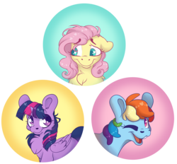 Size: 5318x4938 | Tagged: safe, artist:cutepencilcase, fluttershy, rainbow dash, twilight sparkle, alicorn, pegasus, pony, bucktooth, bust, chest fluff, heart eyes, looking at you, looking away, one eye closed, portrait, simple background, smiling, transparent background, trio, twilight sparkle (alicorn), wingding eyes, wink