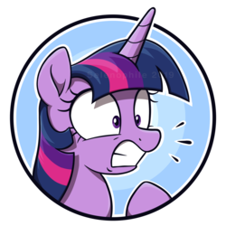 Size: 3000x3000 | Tagged: safe, artist:selenophile, twilight sparkle, pony, g4, bust, female, gritted teeth, high res, mare, panicking, portrait, raised hoof, shrunken pupils, solo, surprised