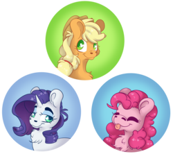 Size: 5346x4747 | Tagged: safe, artist:cutepencilcase, applejack, pinkie pie, rarity, pony, g4, :p, bust, chest fluff, digital art, heart eyes, portrait, simple background, tongue out, transparent background, wingding eyes