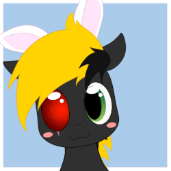 Size: 790x790 | Tagged: safe, artist:brightroom, oc, oc only, oc:shade demonshy, pony, animated, blushing, bunny ears, gif, scar, smiling, solo, ych result