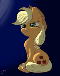 Size: 2285x2876 | Tagged: safe, artist:luxsimx, applejack, earth pony, pony, g4, applejack's hat, chest fluff, cowboy hat, cute, ear fluff, eye clipping through hair, female, hat, high res, jackabetes, mare, sitting, solo
