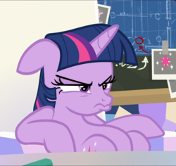 Size: 1040x983 | Tagged: safe, screencap, twilight sparkle, alicorn, pony, sparkle's seven, angry, belly, chalkboard, cropped, cute, duckface, ears back, female, floppy ears, friendship throne, grumpy, grumpy twilight, madorable, mare, narrowed eyes, pouting, sitting, slouching, solo, throne, twiabetes, twilight sparkle (alicorn)