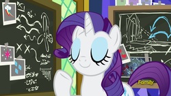 Size: 1920x1080 | Tagged: safe, screencap, rarity, pony, g4, sparkle's seven, chalkboard, eyes closed, female, mare, solo